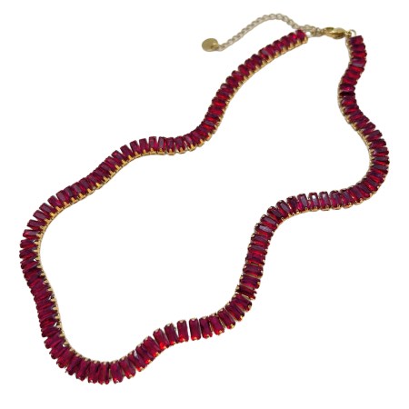 necklace steel gold red crystals1